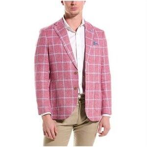 Tailorbyrd Men's Sport Coat Nantucket Red Windowpane Linen-Blend Sport Coat 38S